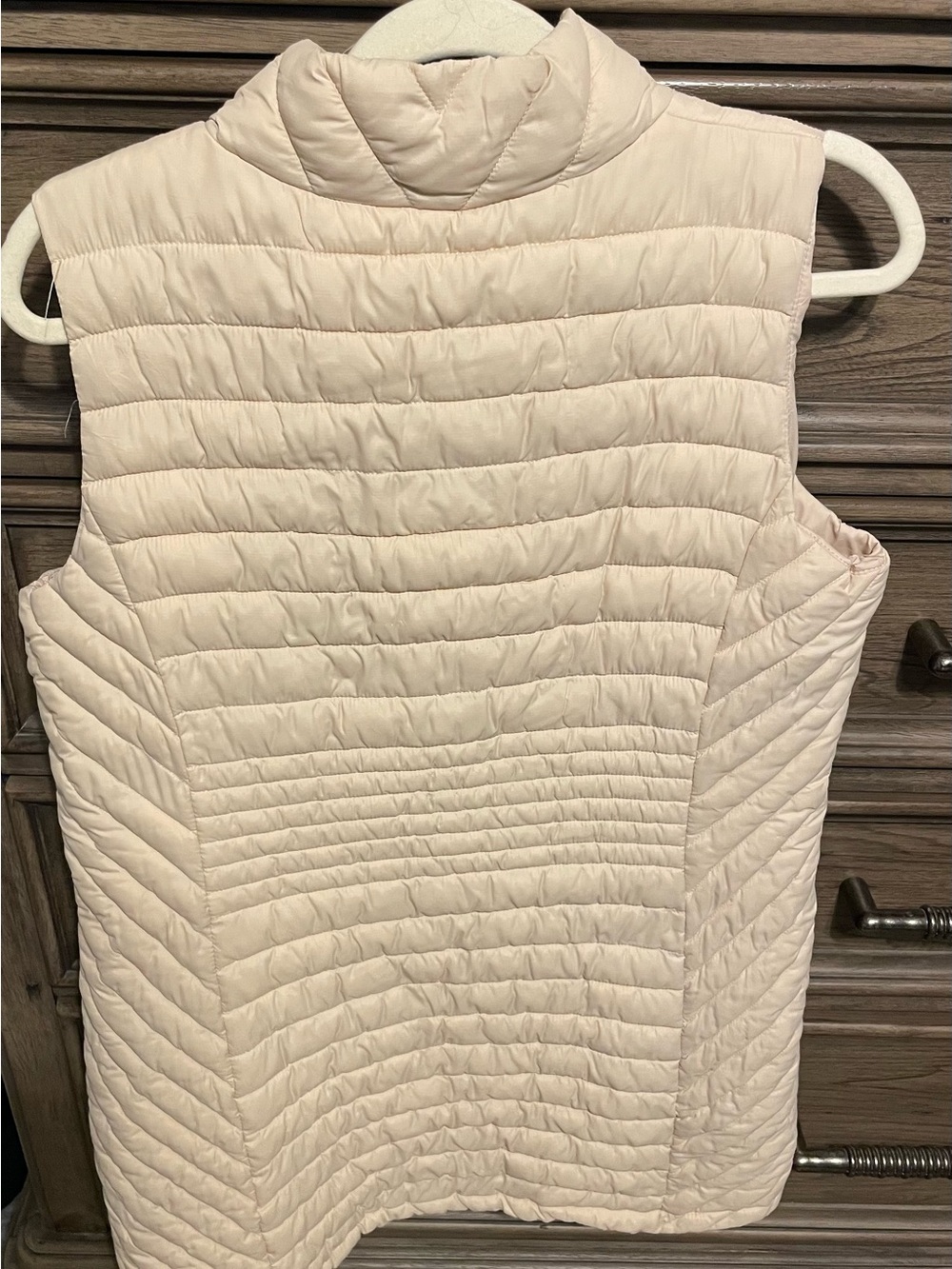Cream Quilted long Puffer Vest with Stand Collar size medium - Picture 3 of 3